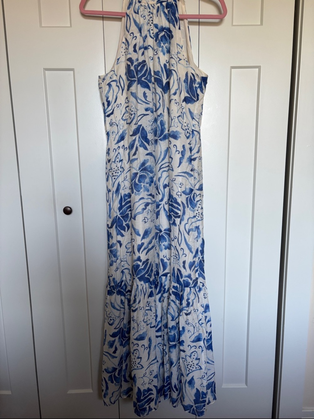 1. State Blue and White Floral Halter Maxi Dress